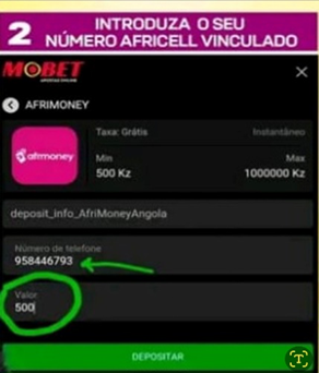 Número Africell e valor do depósito